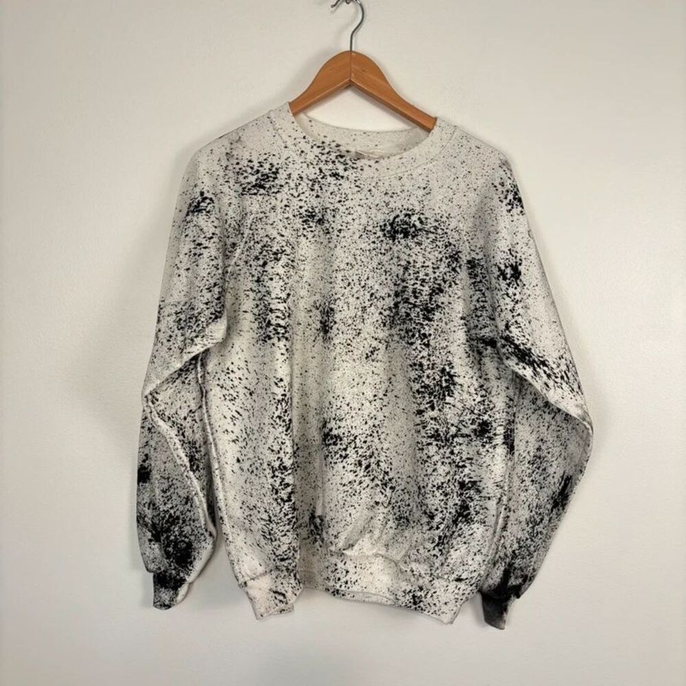 Vintage 80s Campus Athletics Bleach Splatter Sweatshirt White Black Sz L USA